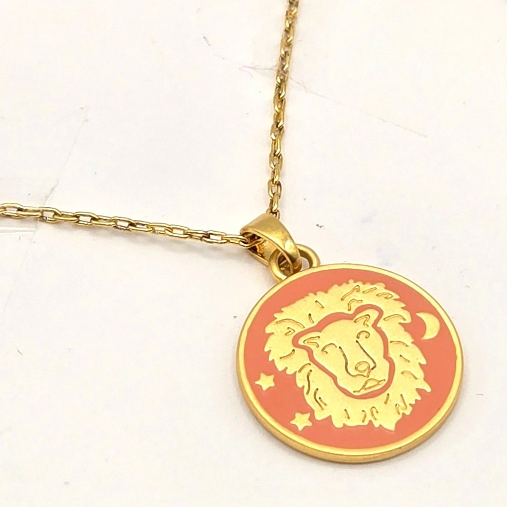 Madewell‎ Zodiac Collection Leo Lion Pendant Necklace Gold Tone Orange